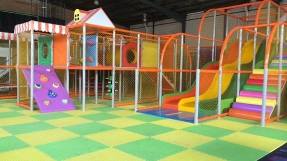 Kids Theme Park Plastic Playground with Small Size Slide Net and Trampoline Element Playground Equipment in Indoor Playground